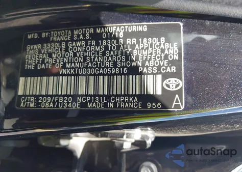 2016 Toyota Yaris Le from USA, damaged, VIN VNKKTUD30GA059816